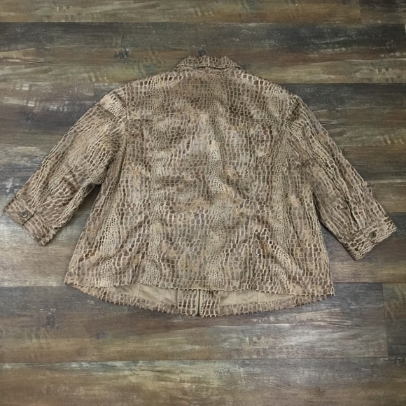 RUBY Rd. | Brown Faux Fur Crocodile Print Zipper Front Casual Jacket - Picture 4 of 4